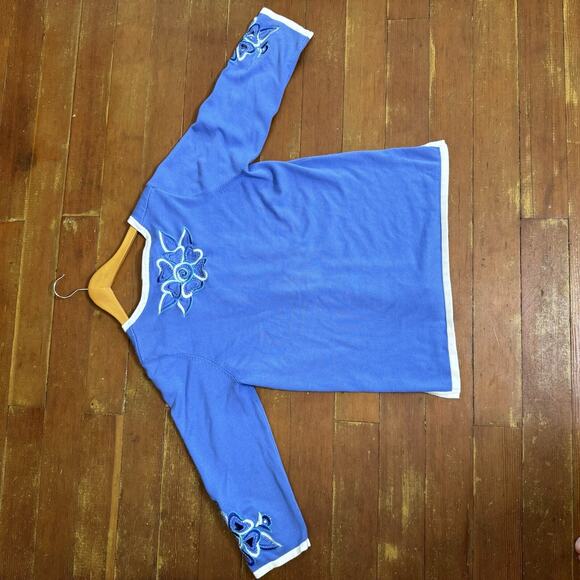 BOB MACKIE Wearable Art Blue Embroidered Cardigan Sweater Cutout Floral Granny S - Picture 9 of 16